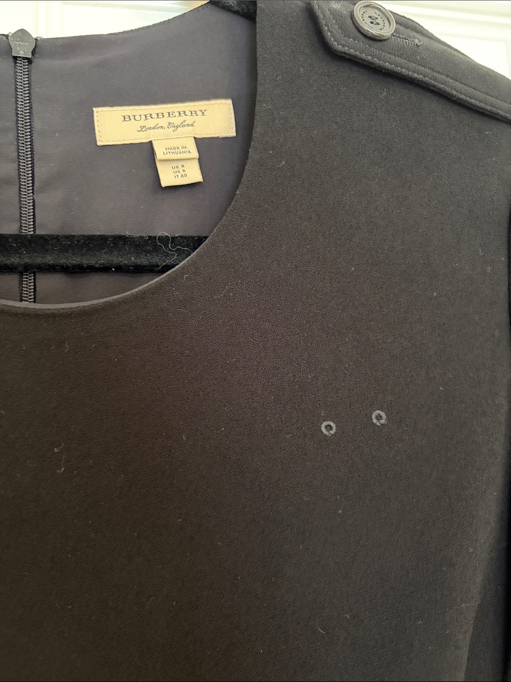 Authentic Burberry Classic Black Shift Dress with Button shoulder detail - Picture 2 of 3